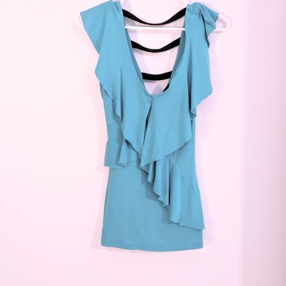 bebe Tops - Bebe ⭐ Aqua Body Conc Sexy Ruffle Evening Shirt SM